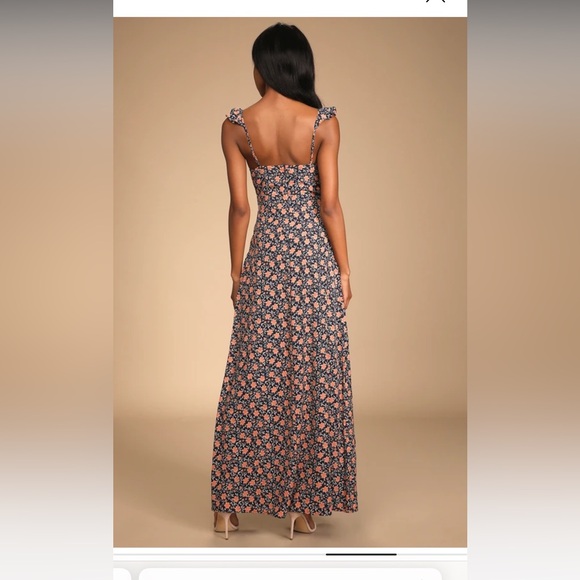 The Way To Love Navy Blue Floral Print Ruffled Maxi Dress - Picture 2 of 6